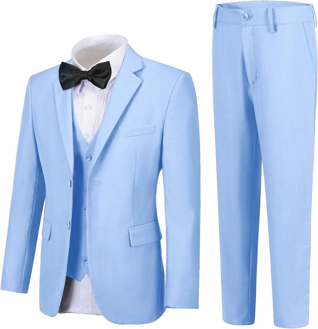 Boy Suits 5 Pieces Formal Suit Set with Adjustable Waist Kids Dress Suit for Wedding Prom (Blue, 12Y)