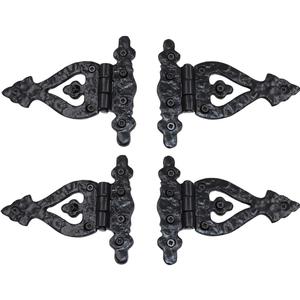 The Metal Magician Black T-Strap Hinges, Pack of 4 Heavy Duty Barn Door Hinges (5.2" x 4.5") for Wooden Fences Heavy Duty, Decorative, Farm Gate Hinge (Black)