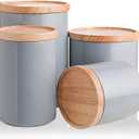 Sweejar Kitchen Canisters Ceramic Food Storage Jar Set, Stackable Containers with Airtight Seal Wooden Lid for Serving Ground Coffee, Tea, Herbs, Grains, Sugar, Salt - Set of 4 (Gray)