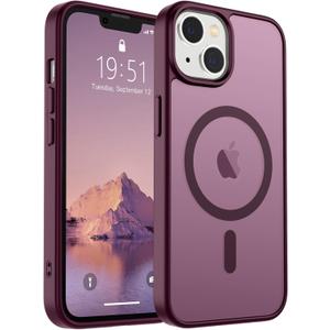 SUPFINE Magnetic for iPhone 15 Plus Case & iPhone 14 Plus Case(Compatible with MagSafe)(Military Grade Drop Protection) Slim Translucent Shockproof Phone Case, Wine Red
