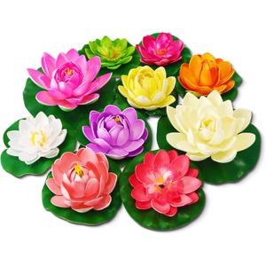 Artificial Lotus Flowers Water Lilies for Pond Pool, 10 Pcs Realistic Floating Foam Lotus Flowers with Lily Pads for Ponds, 4" and 6" Large Lifelike Water Lilies for Fountain Garden Pond Decoration