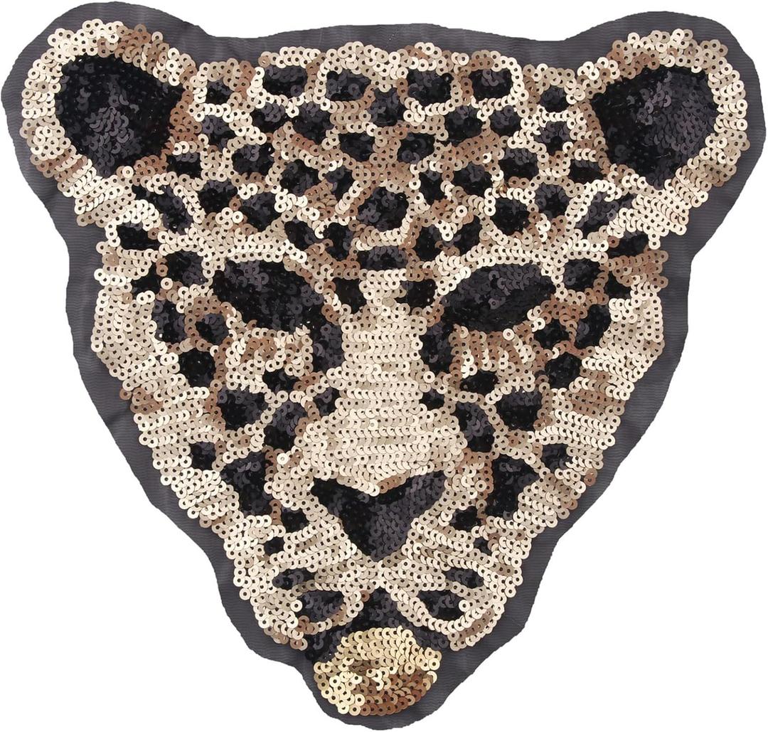 Iron on Leopard Patch Sequin Patches Embroidered Badge Motif Applique Patch for Clothing Jeans T-Shirt