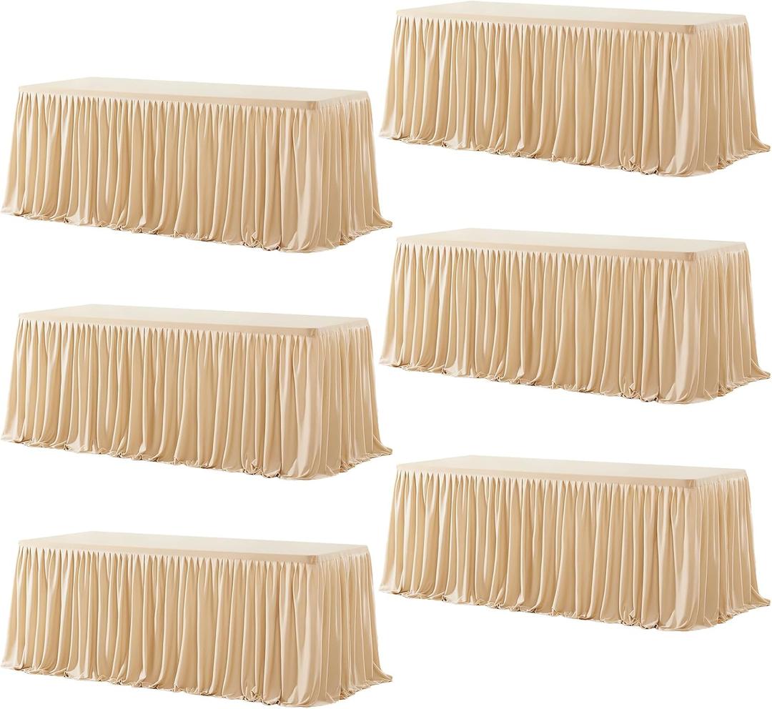 Wish Care 6 Pack Champagne Rectangle Table Clothes for 8 Foot Tables, Polyester Fitted Tablecloths 8ft Stretch Table Cover for Wedding, Birthday, Parties, Trade Show, Craft Show, 96" x 30"