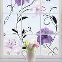 Purple Lily Stained Glass Privacy Window Film, Non-Adhesive Static Cling Frosted Film for Bathroom Shower Doors, Glass Doors,UV Blocking & Heat Insulating, 23.6" x 78.7"