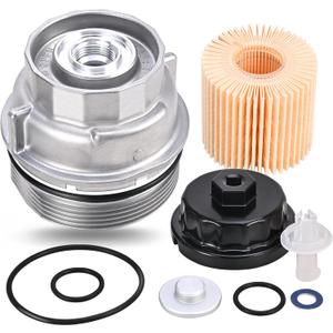 15620-31060 Oil Filter Housing Cap Assembly Kit for Toyota Rav4 Tundra 4Runner Camry Highlander Tacoma Lexus RX350 Aluminum Oil Filter with Wrench Drain Plug Replace 1562031060 15643-31050 04152-YZZA1 (silver+black)