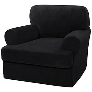 H.VERSAILTEX Sofa Cover 2 Piece T Cushion Armchair Slipcovers Thick Velvet Couch Cover Furniture Protector Stretch T Cushion Sofa Covers for 1 Cushion Couch with 1 Individual T Cushion Covers, Black