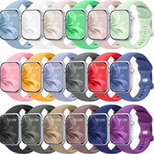 18 Pack Silicone Bands Compatible with Apple Watch 38mm 40mm 41mm 42mm 44mm 45mm 46mm 49mm Women Men, Soft Waterproof Replacement Wrist Sport Band for iWatch Series 11 10 9 8 7 6 5 4 3 2 1 SE Ultra