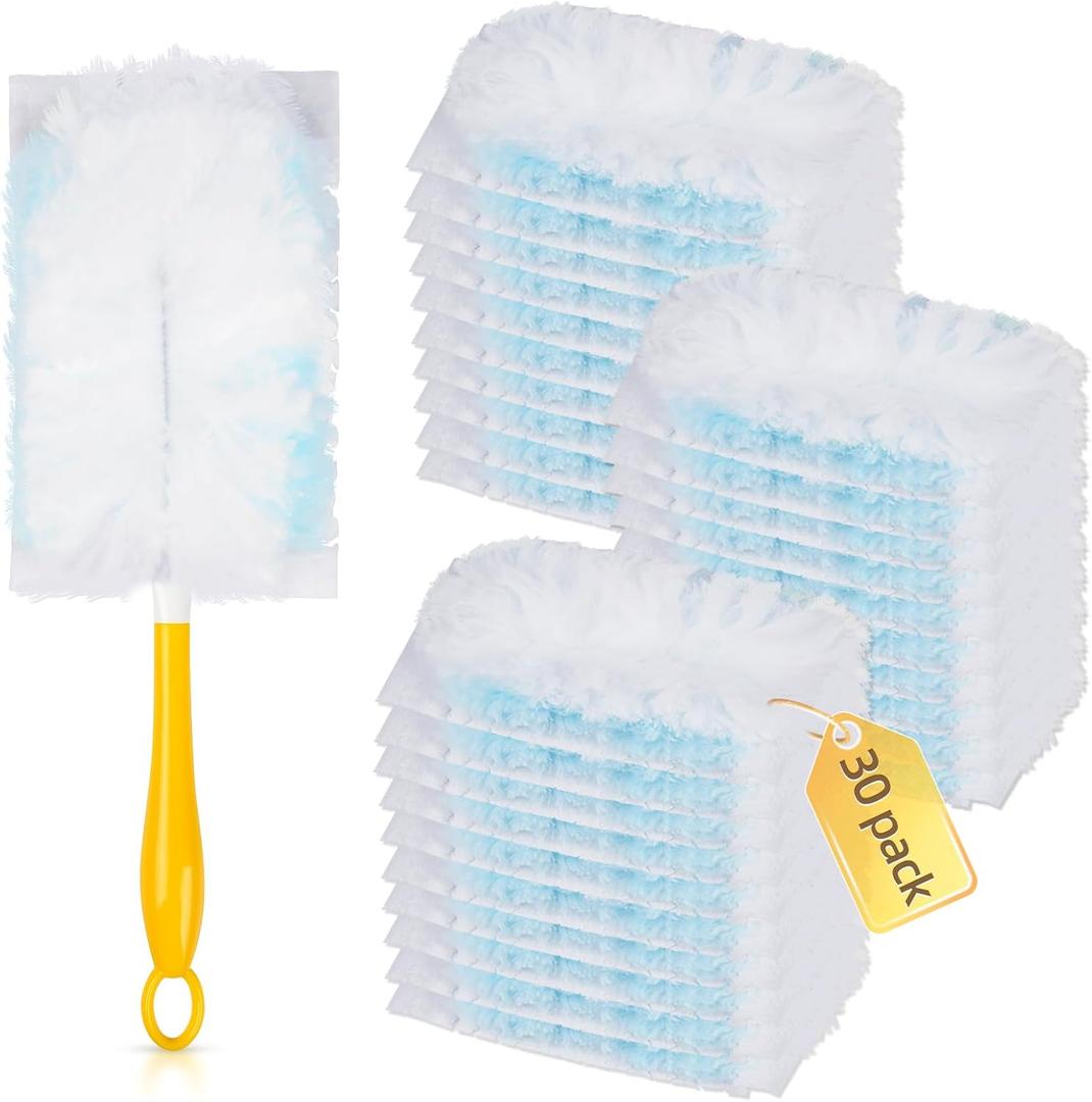 30 Count Duster Refills Compatible with Dusters 180 Handle Dusters, 180° Heavy Duty Multi-Surface Duster Replacement with 1 Standard Handle, Unscented