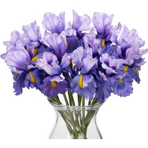 Hollyone Iris Artificial Flowers 15Pcs Faux Iris Light Purple Flowers 14.2" Real Touch Fake Flowers Picks Bouquets for Wedding Bridal Home Arrangements Office Table Centerpieces Decor