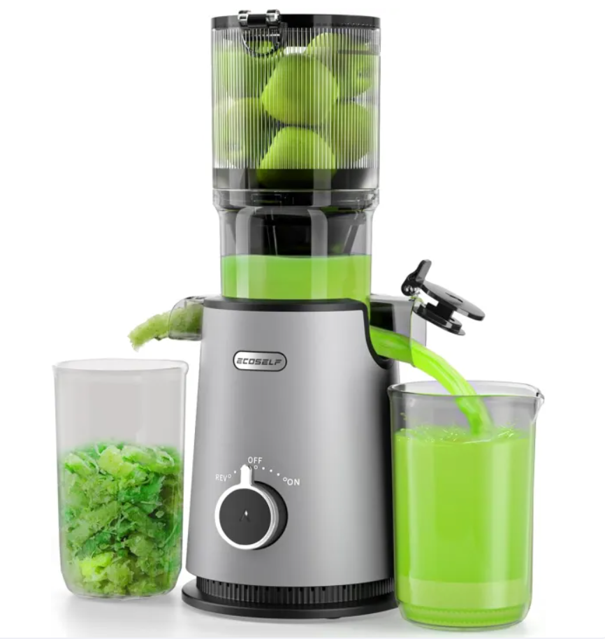 Cold Press Juicer, ECOSELF Slow Masticating Juicer with 4.35" Large Feed Chute Fit Whole Fruits & Vegetables, Self Feeding for Juice Extractor, Easy to Clean and Assemble, High Juice Yield, BPA Free