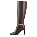 Adrizzlein Knee High Boots Women Pointed Toe Stiletto Tall Boots Sexy High Heel Long Boots Fashion Dress Shoes With Side Zipper Size 7 Brown
