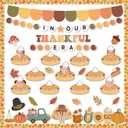 152Pcs Thanksgiving Bulletin Board Decoration Set, In Our Thankful Era Pumpkin Pie Cutouts Kids DIY Photo Craft Fall Border Trims Thanksgiving Classroom Chalkboard Supplies Wall Decor