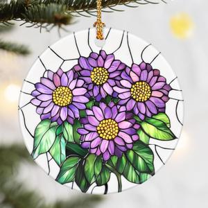 Christmas Ornaments, 2.8in Ceramic Birth Flower Ornament, Xmas Decor, Christmas Tree Ornaments, Xmas Decorations for Tree, Holiday Ornament, Birth Flower Gifts, Gift Ideas, Gifts for Women - Sep