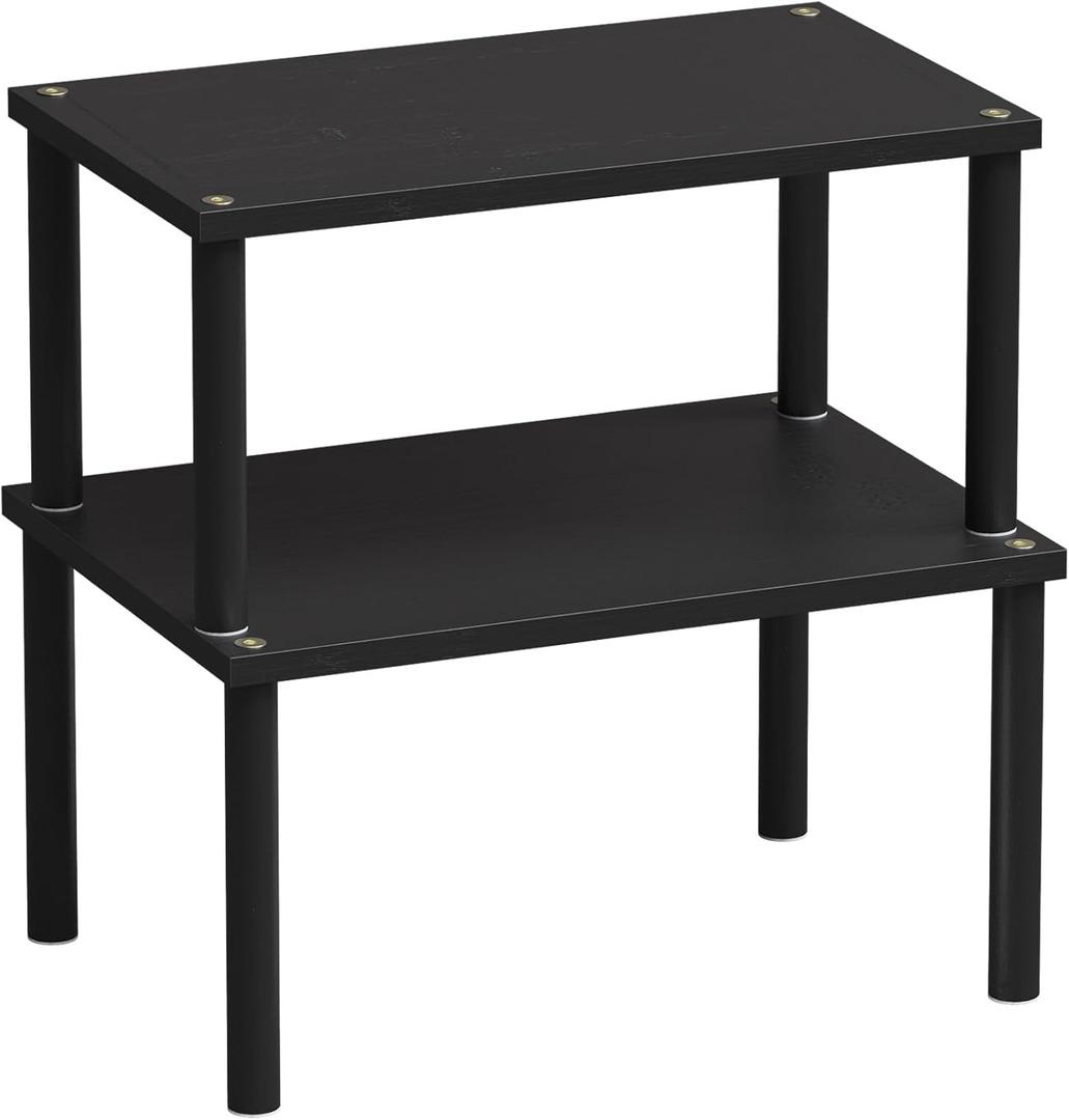 VERTORGAN Cabinet Organizer Shelf(Set of 2),Kitchen Counter Shelves,Bamboo Spice Rack Countertop and Cabinet,Stackable Expandable,Medium(Black) (11.8"W)