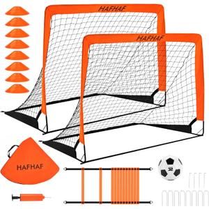 HAFHAF Soccer Goals, 4x3 ft Portable Kid Soccer Goals for Backyard with Ball, Ladder, and Cones Pop Up Soccer Net Soccer Set for Kids Age Youth and Toddler Games, Sports Outdoor Indoor (Orange)