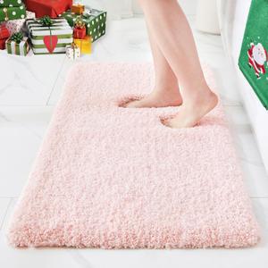ILANGO Pink Christmas Bathroom Rugs 36"  24" Non Slip & Super Absorbent Extra Thick Soft, Washable Bath Mat for Floor, Non Shedding Microfiber Shaggy Bath Rug with Rubber for Bathtub Sink