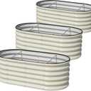 SnugNiture 3 Pcs 4x2x1.5ft Raised Garden Bed Outdoor, 17" Tall Galvanized Metal Planter Box, Oval Raised Garden Bed Kit for Planting Vegetables Plants Fruits, Beige White