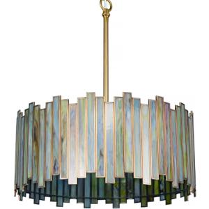 Drum Chandelier 4-Light, Brass Gold Tiffany Pendant Lighting Fixture with Stained Gradient Green Glass Shade, 16 Round Ceiling Hanging Lamp Kitchen Island Bedroom Dining Living Room