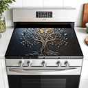 AOHMPT Multi-Design Stove Top Cover for Glass/Electric Stoves - 3-in-1 Heat-Resistant Protector Mat, Non-Slip Drying Rack 28"x20" (Tree of Life - Black, 28" L x 20" W)