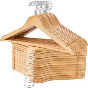 Edergoo Wooden Hangers 30 Pack, Smooth Wood Hangers with 360 Swivel Hook & Notches, Natural Solid Coat Hangers for Closet