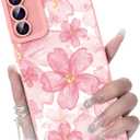 For Samsung Galaxy S21 FE 5G Phone Case, Fashion Flower Pattern Design Girls Women Liquid Silicone Cover, Slim Shockproof and Scratch-Resistant Soft Case for Samsung S21 FE - Cherry Blossom