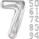 Silver 7 Balloon, Number Balloons 40 Inch, 7th Birthday Decorations for Kids Girls Boys, Silver Party Decoration for Women Men, Number 7 Balloon