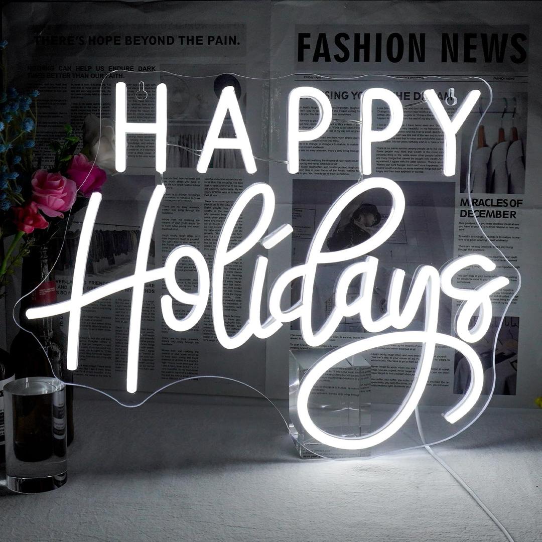 Horseneon Happy Holidays Neon Sign, Merry Christmas Neon Sign for Wall Decor, LED Sign with USB Powered for Party, Home, Bedroom, Living Room, Bar