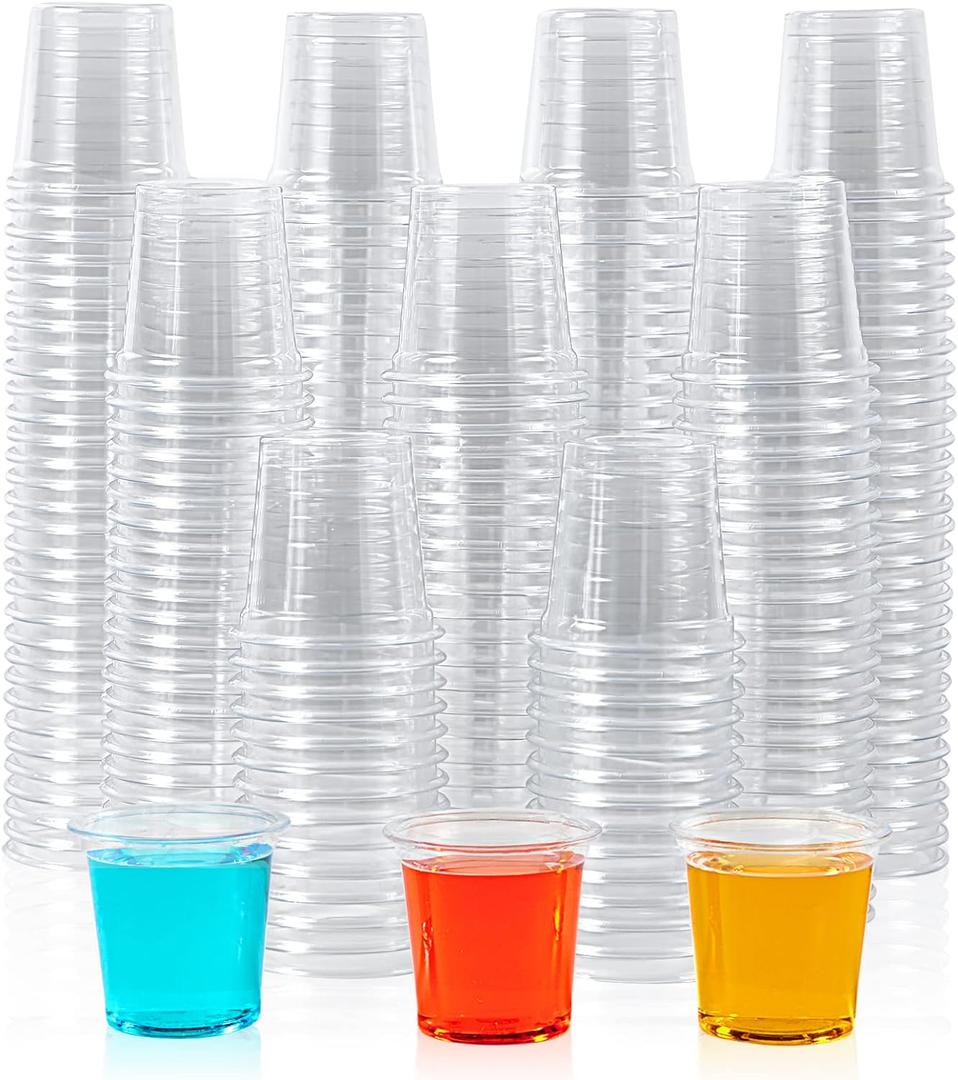 Lilymicky 500 PACK 1 oz Plastic Shot Glasses, 1 Ounce Clear Disposable Party Cups for Vodka, Whiskey, Tequila, Mini Plastic Containers for Sauce, and Sample Tasting (1 oz - 500 Count)