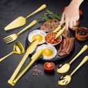 Gisly Gold 12 Pieces Serving Utensils Include Large Serving Spoons,Slotted Serving Spoons,Serving Forks,Serving Tongs,Appetizers Tongs,Soup Ladle and Pie Cake Server for Buffet Catering