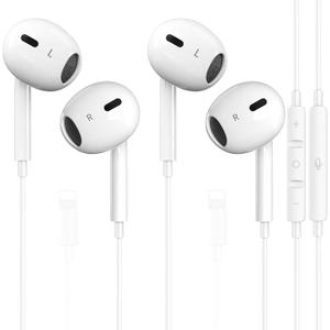 2 Packs-for iPhone Headphones Wired Earbuds/Earphones Nosie Reduction Built-in Microphone & Volume Control Headsets Compatible with iPhone 14/13/12/11/XR/XS/X/8/7/SE/Pro/Pro Max (White)