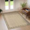 Scalloped 3x5 Rugs for Entryway, Small Area Rug Solid Jute Rug for Bedroom Girls, 3x5 Washable Rugs for Living Room, Non Slip Scalloped Bath Mat, Soft Dorm Nursery Carpet for Bedside