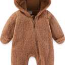 UVIPC Newborn Baby Bear Fleece Outfit Footie Jumpsuit Winter Romper Snowsuit outfit Bear Suit Warm Hooded Outfits, Size 3-6 Months