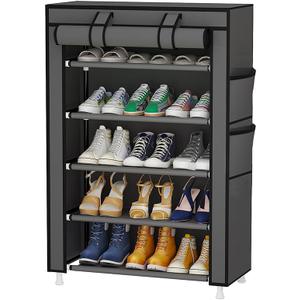 Calmootey 5 Tier Shoe Rack Organizer,Portable Shoe Shelf with Nonwoven Fabric Cover for Closet Hallway,Bedroom,Entryway,Grey