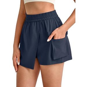 G4Free Hiking Shorts for Women with Cargo Pockets Wrap Skirts Wide Leg Tennis Skorts for Travel Dressy Casual, S