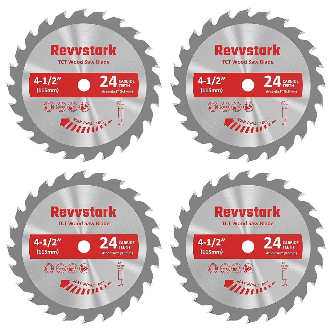 4 Pack 4 1/2 Circular Saw Blade 24T Carbide Tipped Teeth, Compact TCT Saw Blades for Cutting Various Wood, Plastic and Composite Materials, 3/8" Arbor, Fit Dewalt Craftsman Ryobi Milwaukee