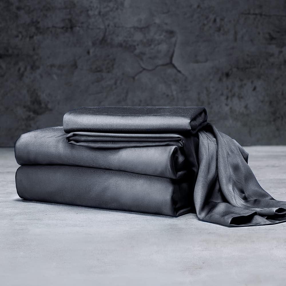 LUXOME Luxury Sheet Set | 100% Rayon (Viscose) from Bamboo | King Size - Charcoal | Deep Pockets | 4-Piece Set (Fitted, Flat, 2 Pillowcases)
