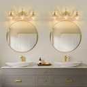 Vintage Bathroom Vanity Light Fixture, 3-Light Antique Matte Brass Finish with Amber Flower-Shaped Glass Shades, E26 Base, 25.2 Inch Over Mirror