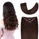 12" Clip in Hair Extensions Remy Human Hair for Women - Silky Straight Human Hair Clip in Extensions 50grams 4pieces Medium Brown #4 Color