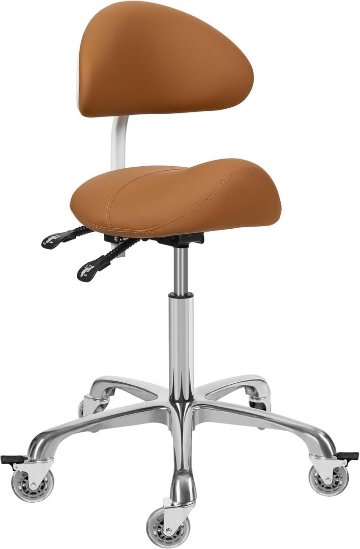 Saddle Stool Chair With Back Support - Ergonomic Rolling Saddle Stools with Wheels Hydraulic Swivel Adjustable Stool Esthetician Chair for Massage Salon Tattoo Dentist Clinic Home office (Camel), With Backrest
