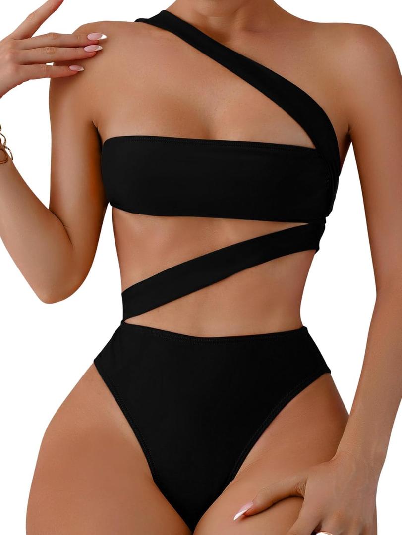 Lilosy Sexy Cutout Tube High Waist Bandeau Bathing One Piece Swimsuit (Medium)
