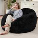 Bean Bag Cover (No Filler), Soft Faux Fur Stuffed Animal Bean Bag Storage, Fluffy Plush Bean Bag Chair Cover Washable, Comfy Bean Bag Covers for Adults Kids Teens, 38"x40" Black