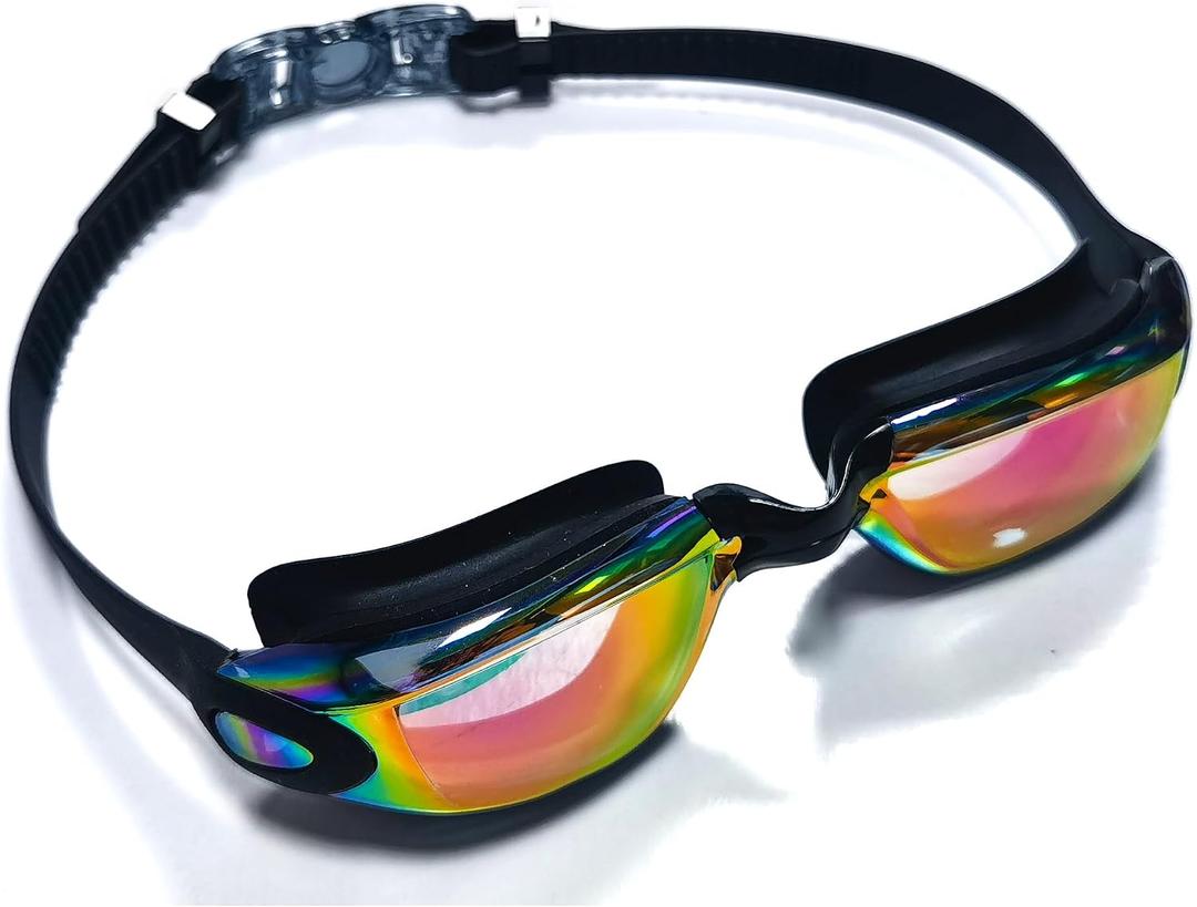 Professional swimming goggles, black frame, adjustable swim strap, training
