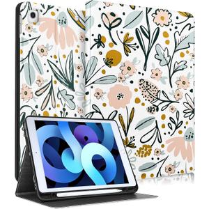 for iPad 9th/8th/7th Generation Case 10.2 Inch Girls Cute Women Folio Smart Cover Pencil Holder Flowers Floral Aesthetic Design Girly Teens Unique Cases for iPad 7/8/9 Gen A2602 A2270 A2197