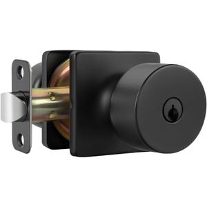 Goldenwarm Matte Black Keyed-Alike Exterior Door Knobs, Front Door Knob with Lock and Key, Black Door Knobs Exterior Round Door Knob 1 Pack