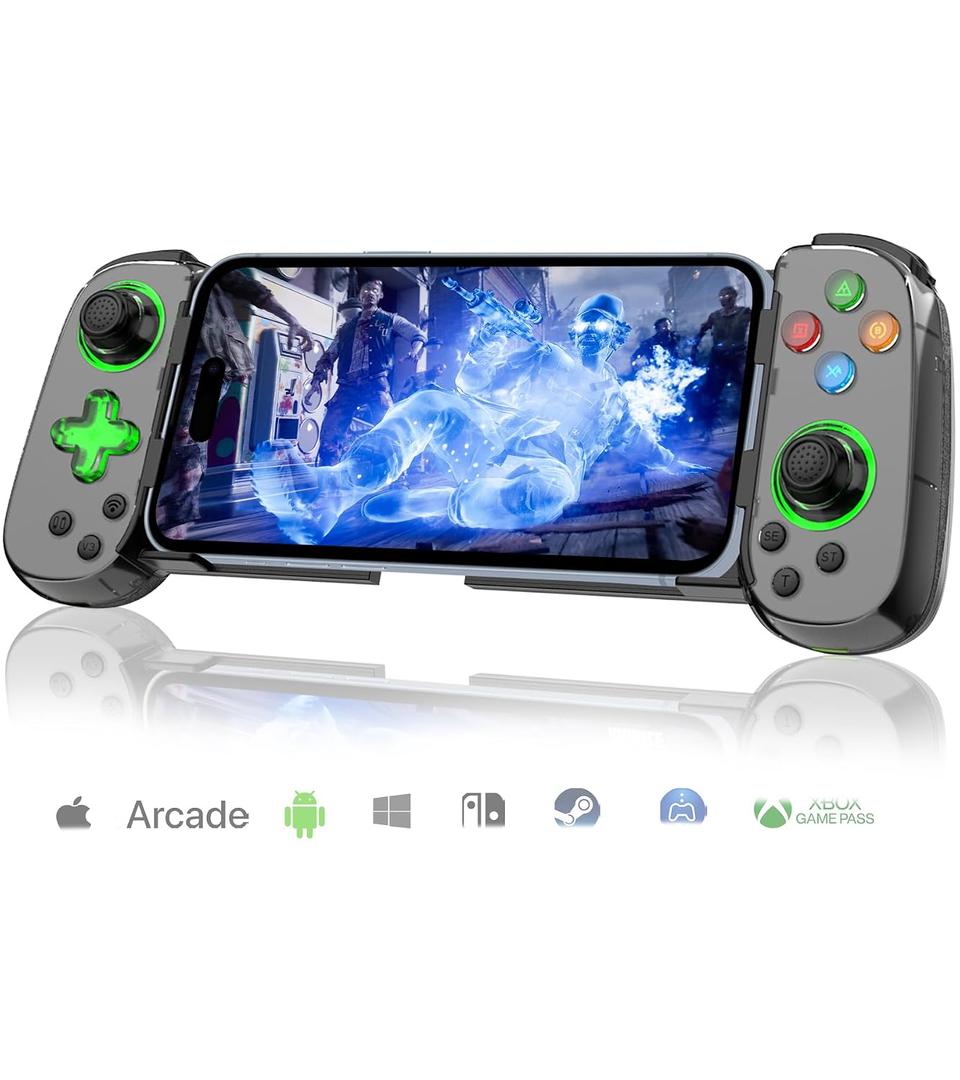 Mobile Gaming Controller for iPhone/iPad/iOS/Android Phone/Tablet/PC with Green Light, Wireless Gamepad for Xbox Cloud Gaming, PS Remote Play, Steam Link, CODM, Genshin Impact, Roblox, Minecraft