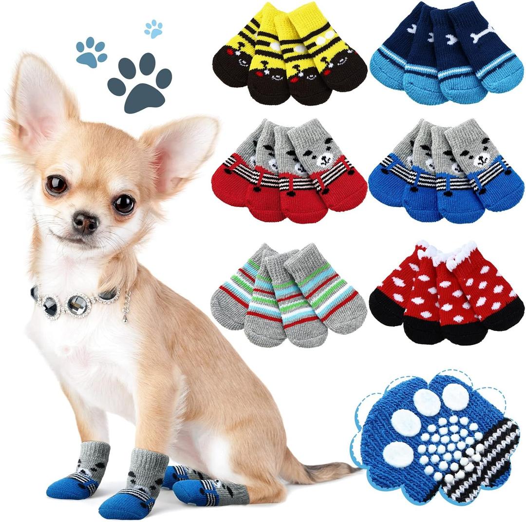 Sadnyy 24 Pcs Dog Socks for Small Medium Large Non Slip Pet Puppy Dog Socks Paw Protectors Outdoor Traction Control for Hot Pavement Hardwood Floor Protection, 6 Styles(Medium)