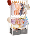 Kids Clothing Rack Bamboo with 2 Storage Baskets and 2 Adjustable Hanging Rods,Child Garment Holder with Shelf, Dress up Stand for Playroom,Toddlers Bedroom (White)