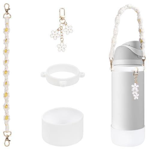 3tyto Comprehensive Compatible Owala Accessories Set: Silicone Boot for 24oz & 32oz Bottles, Water Bottle Handle Strap, Charms, Compatible Owala FreeSip(White, 32 oz)