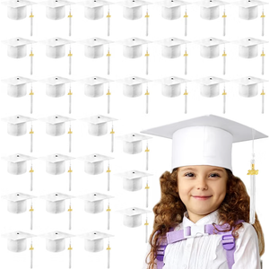 Berlune 36 Pcs Child Size 2026 Preschool Grad Caps Bulk Kindergarten Graduation Cap Grad Hats with Metal 2026 Tassel for Preschool (White)