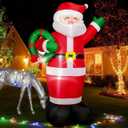 Christmas Decorations Outdoor Inflatables 5FT Santa Claus Holding Garland Inflatable Yard Decor with Build-in LEDs Blow Up for Christmas Party Indoor Outdoor Yard Garden Lawn Patio